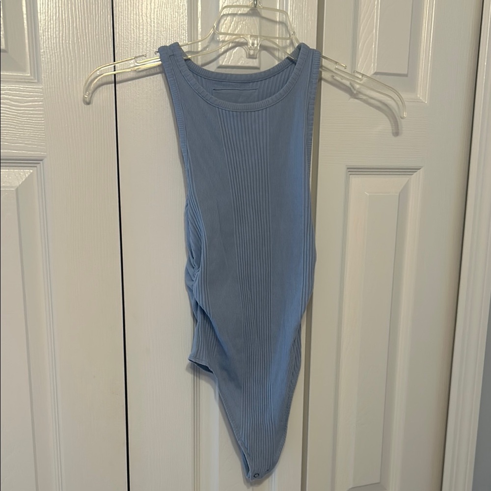 Blue Ribbed Sleeveless Bodysuit Aerie